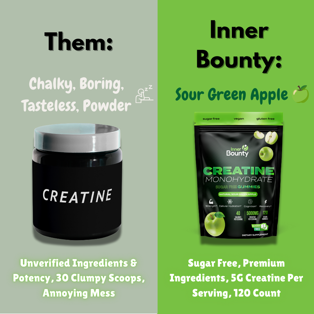 Creatine Monohydrate Gummies Sour Green Apple Gummies, Sugar Free 5G, 120 Count