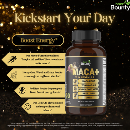 11-in-1 Organic Maca Root Performance Formula with Organic Red Beet Root, Beef Liver, and More - 60 Filler Free Capsules