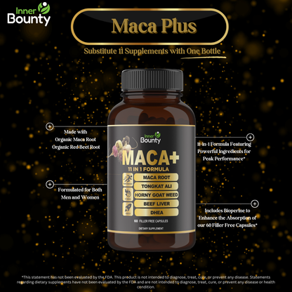 11-in-1 Organic Maca Root Performance Formula with Organic Red Beet Root, Beef Liver, and More - 60 Filler Free Capsules