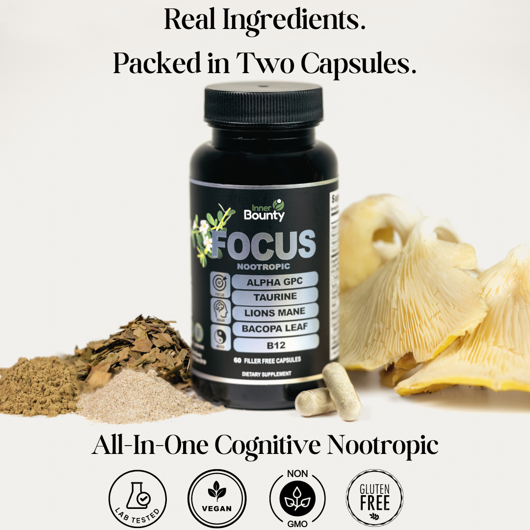 14-in-1 Focus Nootropic with Vitamin C, B6 & 12, Alpha GPC, and More - 60 Filler Free Capsules