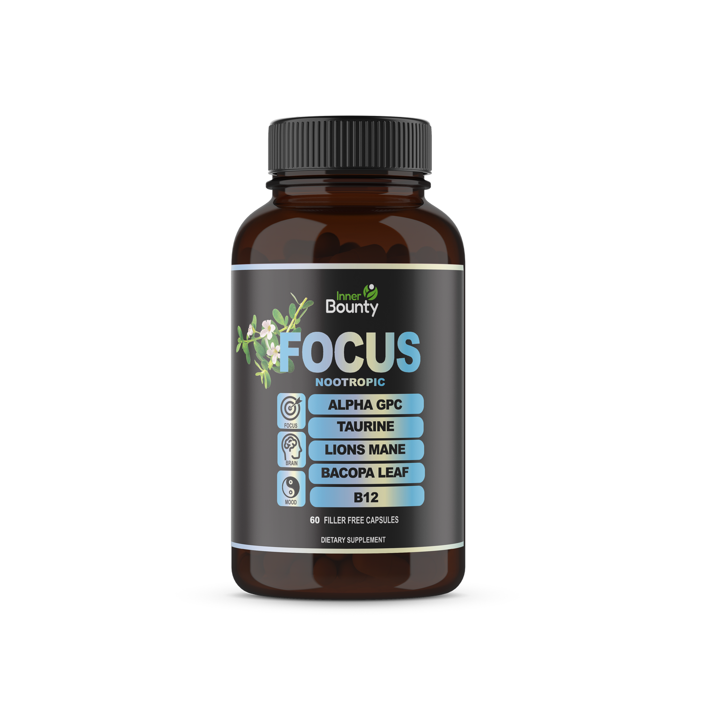 14-in-1 Focus Nootropic with Vitamin C, B6 & 12, Alpha GPC, and More - 60 Filler Free Capsules