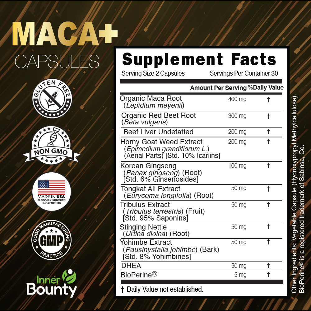 11-in-1 Organic Maca Root Performance Formula with Organic Red Beet Root, Beef Liver, and More - 60 Filler Free Capsules